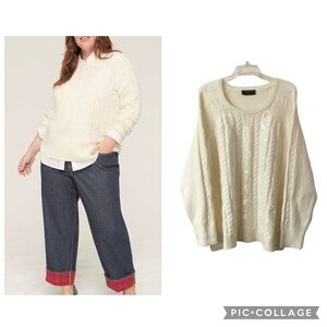 Lane Bryant Ivory Cream Sequin Cable Knit Long Sleeve Sweater Plus Size 22/24